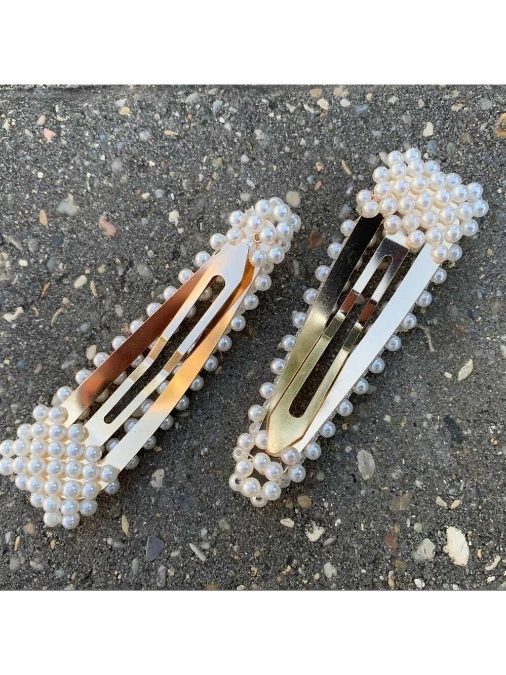 Ivory Pearl Embellished Clip On Barrettes Pair Glam Prom Wedding Dressy Dance - Picture 3 of 10